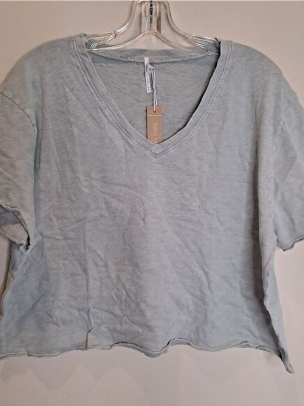 Hello Nite Short Sleeve Cropped Oversized Tee Antique Sage Size Small Cotton